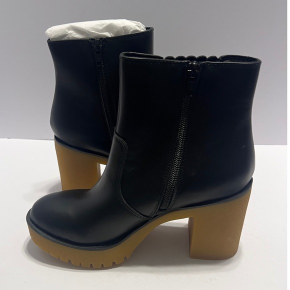 Sun + Stone Shoes - New Sun + Stone Women Black Chunky Platform Block Lug Sole Ankle Boots Side Zip